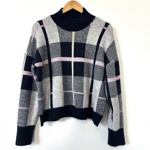 Plaid‎ Mock Neck Sweater L Soft Cropped Preppy Coquette Knit Top